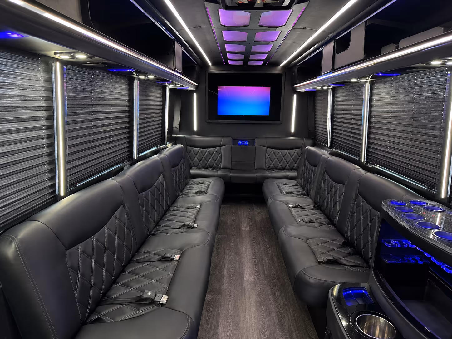 Passenger seating aboard a party bus rental serving Oklahoma City